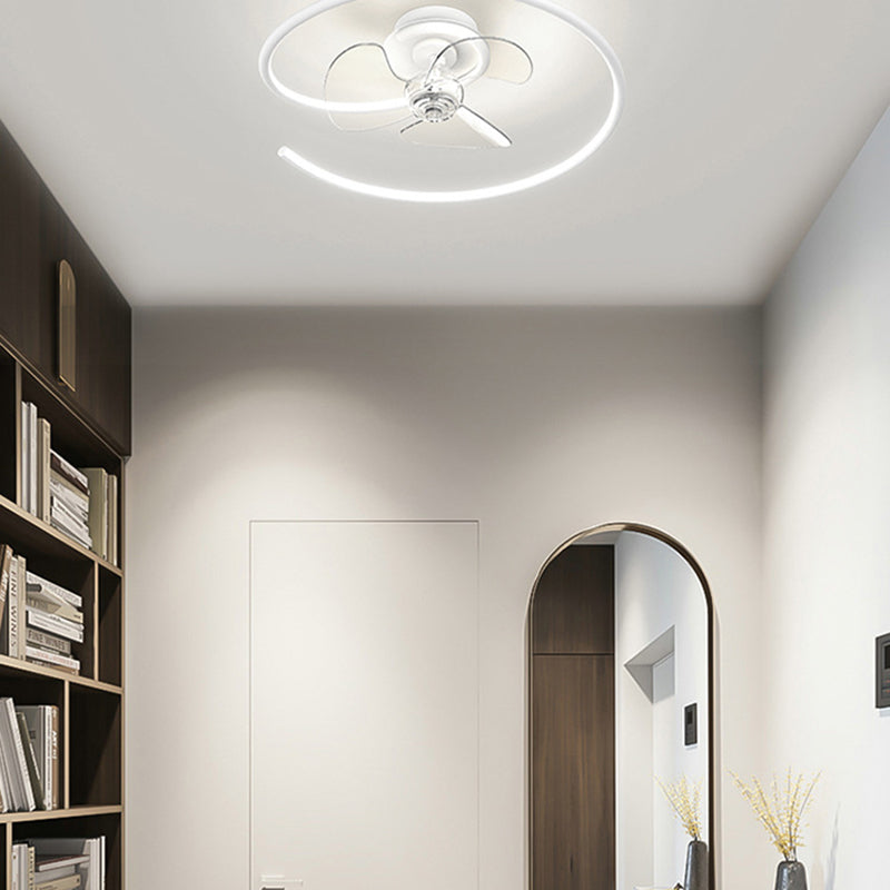 Zeitgenössisches skandinavisches Silikon-Aluminium-Lineares Halb-Rund-LED-Halb-Flush-Montage-Deckenventilator-Licht für Schlafzimmer 