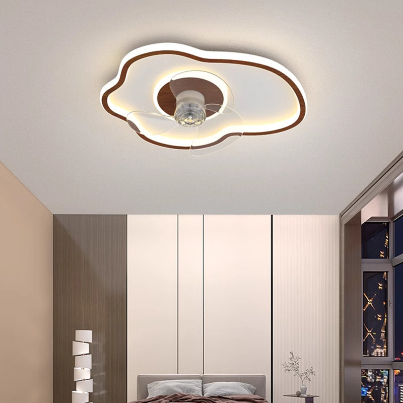 Contemporary Scandinavian Acrylic Iron Aluminum Cloud Floral LED Flush Mount Ceiling Fan Light For Bedroom