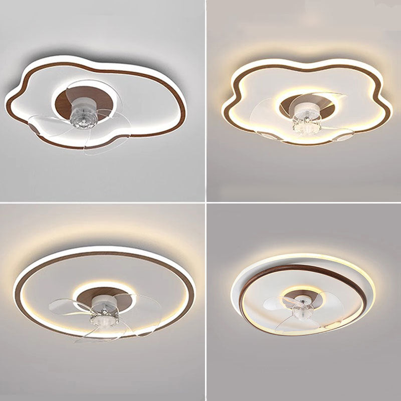 Contemporary Scandinavian Acrylic Iron Aluminum Cloud Floral LED Flush Mount Ceiling Fan Light For Bedroom