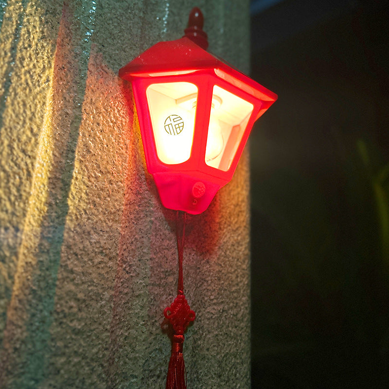 Traditional Chinese ABS Iron Fu Character Cone 1-Light Solar Wall Sconce Lamp For Outdoor