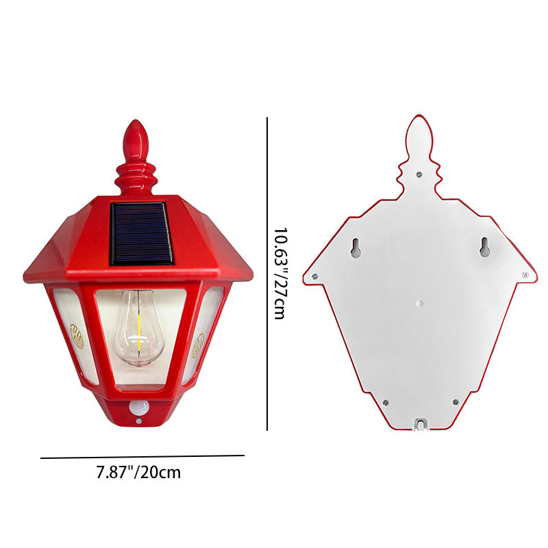 Traditional Chinese ABS Iron Fu Character Cone 1-Light Solar Wall Sconce Lamp For Outdoor
