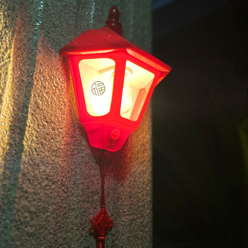 Traditional Chinese ABS Iron Fu Character Cone 1-Light Solar Wall Sconce Lamp For Outdoor