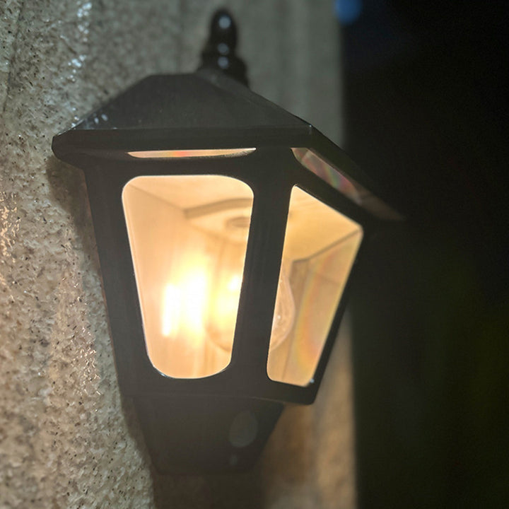 Traditionelle chinesische ABS Eisen Fu Zeichen Kegel 1-Licht Solar Wandleuchte Lampe für den Außenbereich 