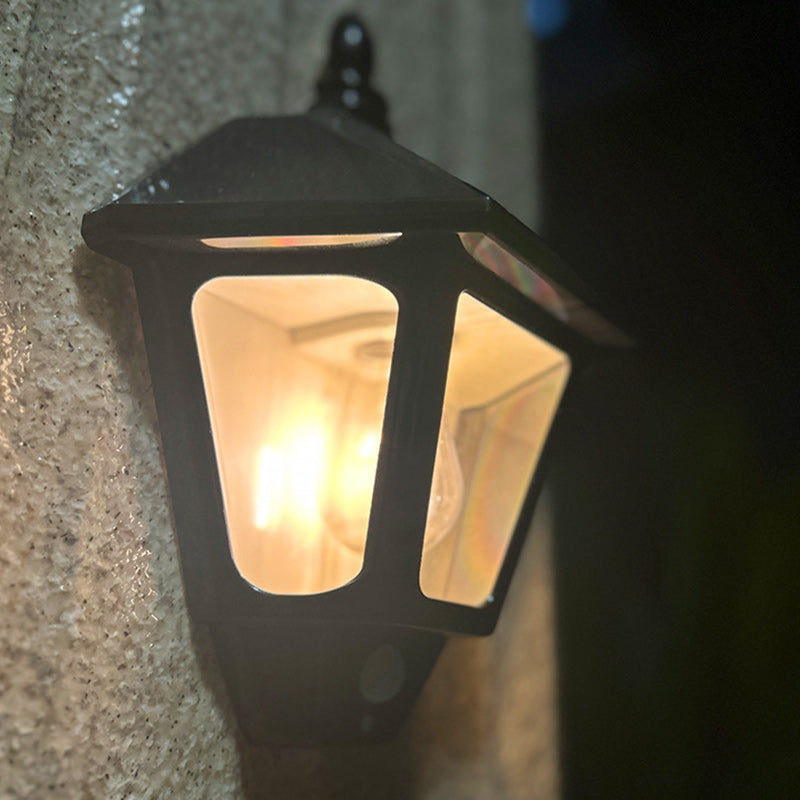 Traditional Chinese ABS Iron Fu Character Cone 1-Light Solar Wall Sconce Lamp For Outdoor