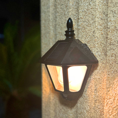 Traditional Chinese ABS Iron Fu Character Cone 1-Light Solar Wall Sconce Lamp For Outdoor