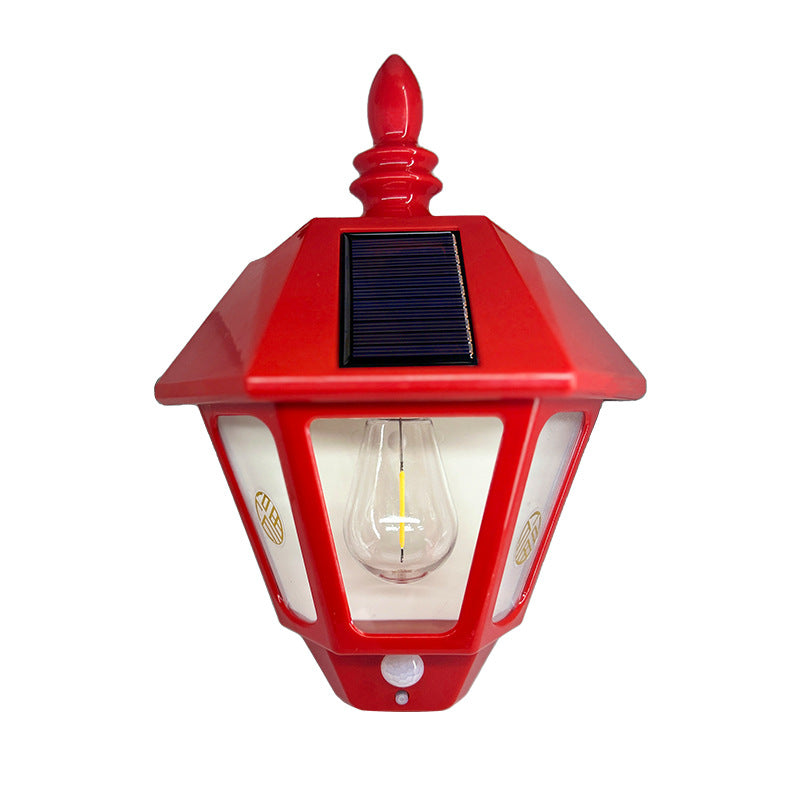 Traditionelle chinesische ABS Eisen Fu Zeichen Kegel 1-Licht Solar Wandleuchte Lampe für den Außenbereich 