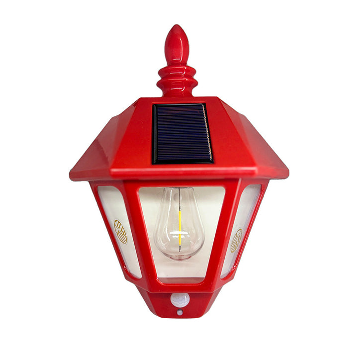 Traditionelle chinesische ABS Eisen Fu Zeichen Kegel 1-Licht Solar Wandleuchte Lampe für den Außenbereich 