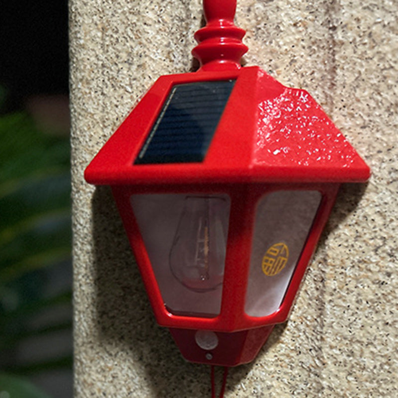 Traditional Chinese ABS Iron Fu Character Cone 1-Light Solar Wall Sconce Lamp For Outdoor