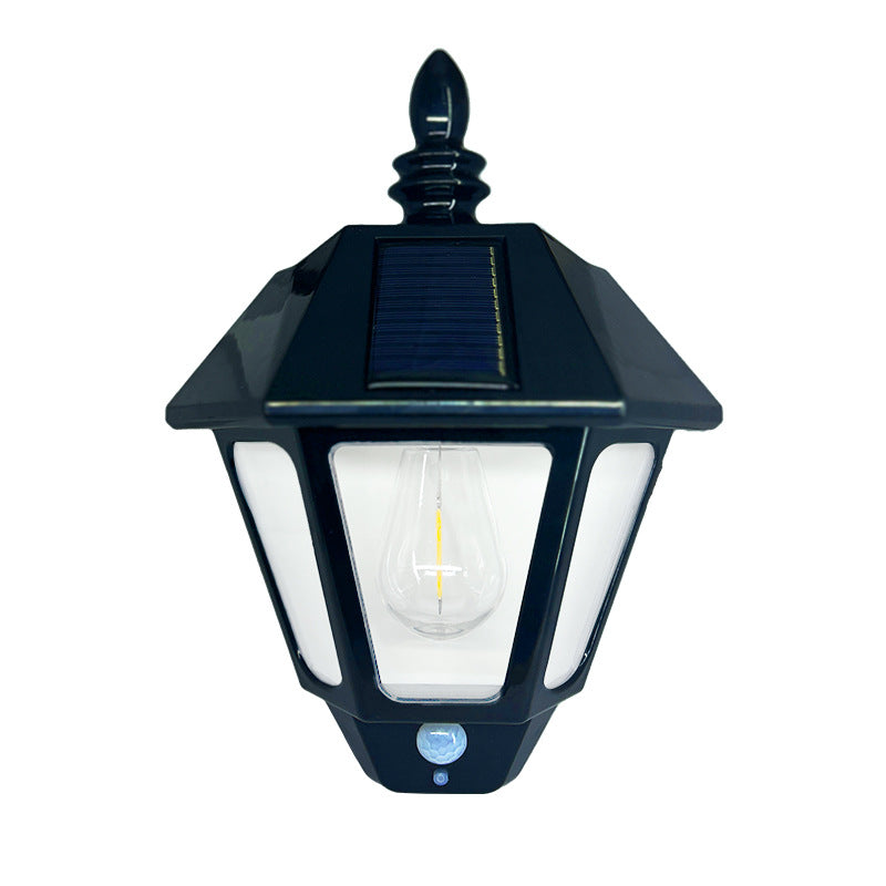 Traditionelle chinesische ABS Eisen Fu Zeichen Kegel 1-Licht Solar Wandleuchte Lampe für den Außenbereich 