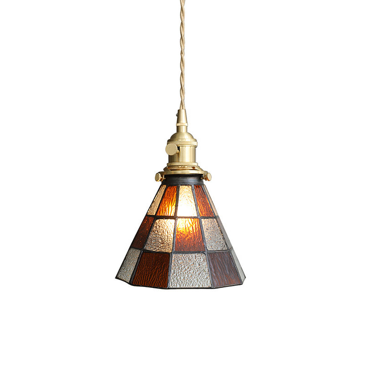 Lustre suspendu hexagonal en laiton traditionnel vintage avec verre et une lumière pour salon 