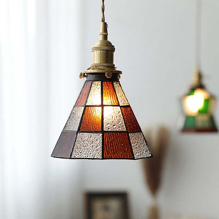 Lustre suspendu hexagonal en laiton traditionnel vintage avec verre et une lumière pour salon 
