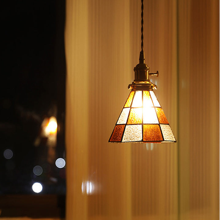 Lustre suspendu hexagonal en laiton traditionnel vintage avec verre et une lumière pour salon 