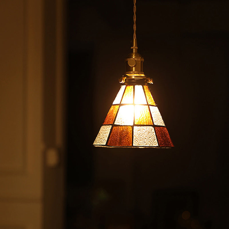 Lustre suspendu hexagonal en laiton traditionnel vintage avec verre et une lumière pour salon 