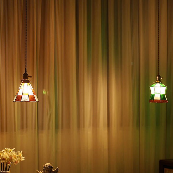 Lustre suspendu hexagonal en laiton traditionnel vintage avec verre et une lumière pour salon 