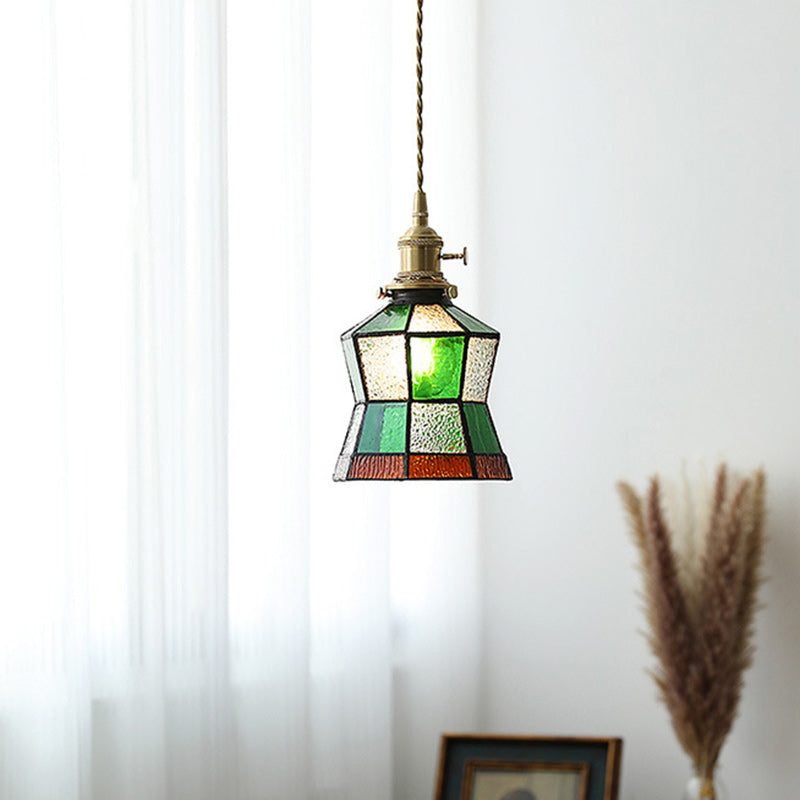 Lustre suspendu hexagonal en laiton traditionnel vintage avec verre et une lumière pour salon 