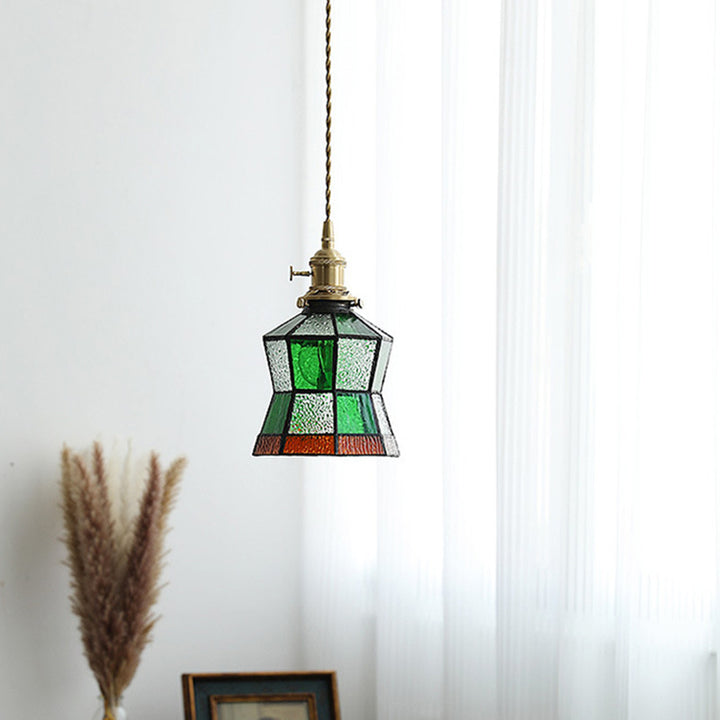 Lustre suspendu hexagonal en laiton traditionnel vintage avec verre et une lumière pour salon 