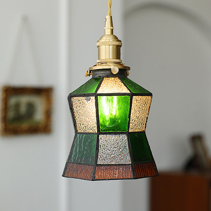 Lustre suspendu hexagonal en laiton traditionnel vintage avec verre et une lumière pour salon 