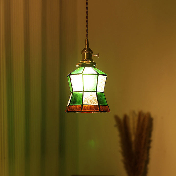Lustre suspendu hexagonal en laiton traditionnel vintage avec verre et une lumière pour salon 