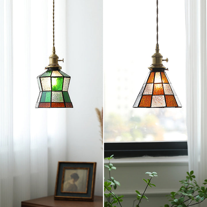 Lustre suspendu hexagonal en laiton traditionnel vintage avec verre et une lumière pour salon 