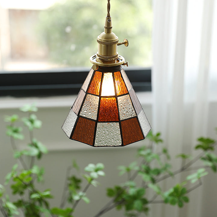 Lustre suspendu hexagonal en laiton traditionnel vintage avec verre et une lumière pour salon 