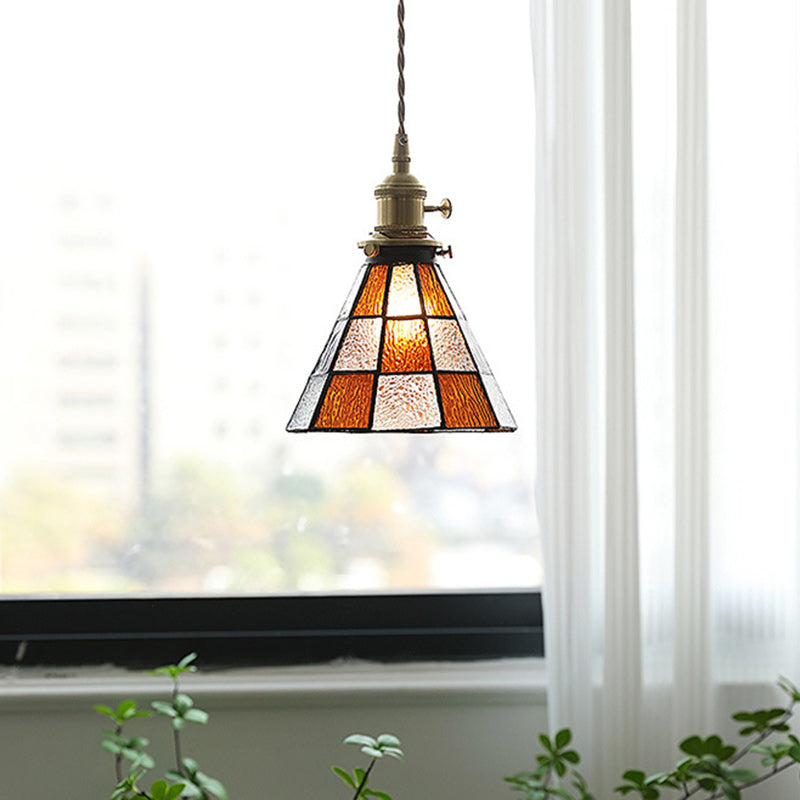 Lustre suspendu hexagonal en laiton traditionnel vintage avec verre et une lumière pour salon 