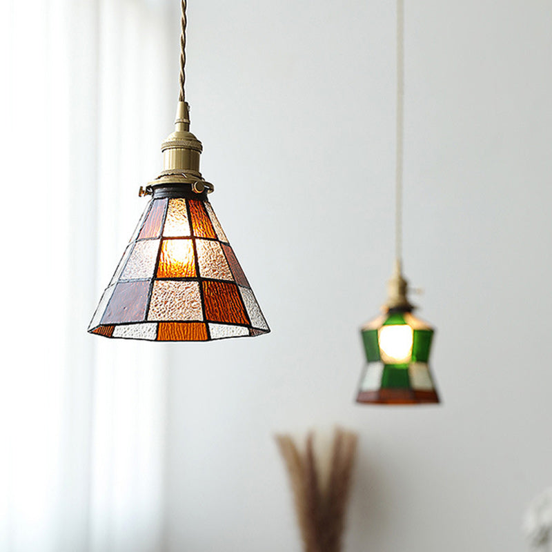 Lustre suspendu hexagonal en laiton traditionnel vintage avec verre et une lumière pour salon 