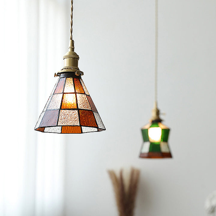 Lustre suspendu hexagonal en laiton traditionnel vintage avec verre et une lumière pour salon 