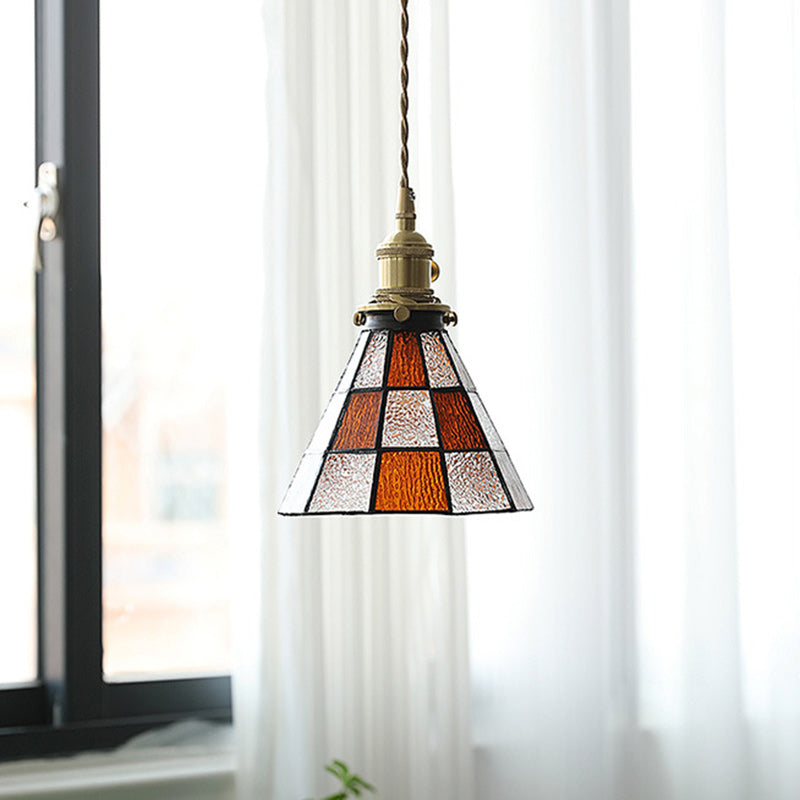 Lustre suspendu hexagonal en laiton traditionnel vintage avec verre et une lumière pour salon 