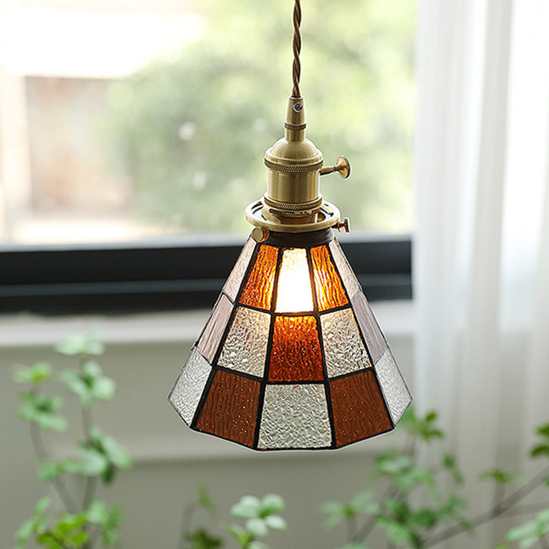 Lustre suspendu hexagonal en laiton traditionnel vintage avec verre et une lumière pour salon 