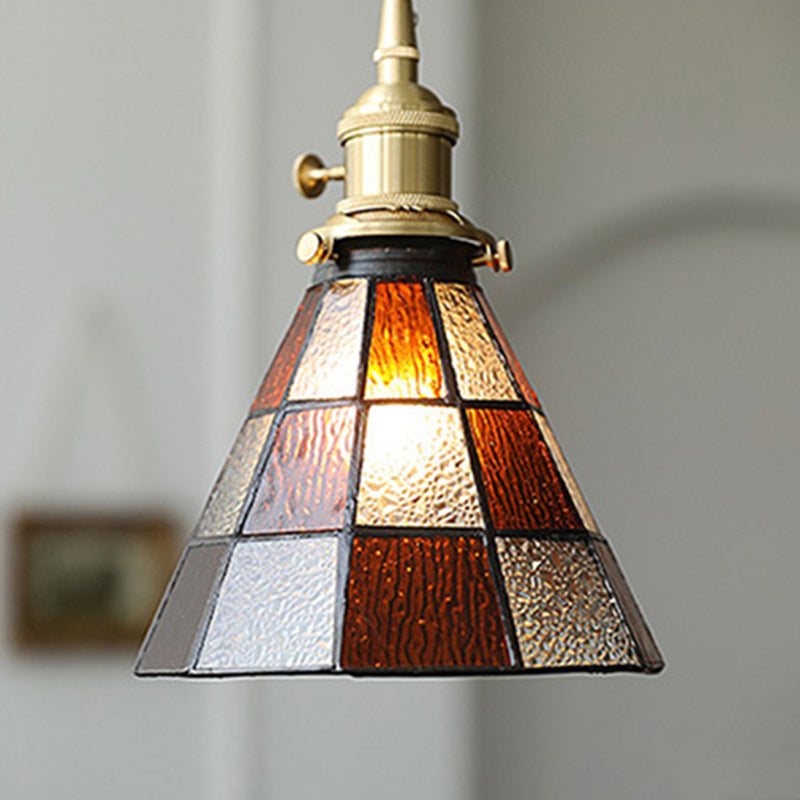 Lustre suspendu hexagonal en laiton traditionnel vintage avec verre et une lumière pour salon 