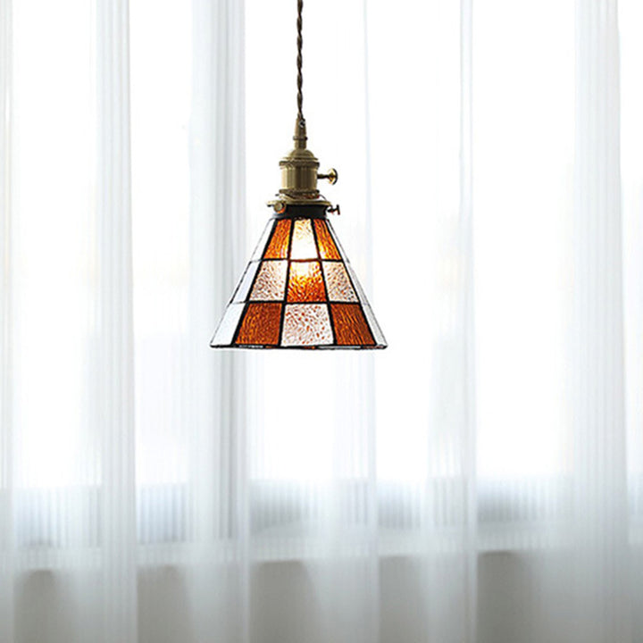 Lustre suspendu hexagonal en laiton traditionnel vintage avec verre et une lumière pour salon 