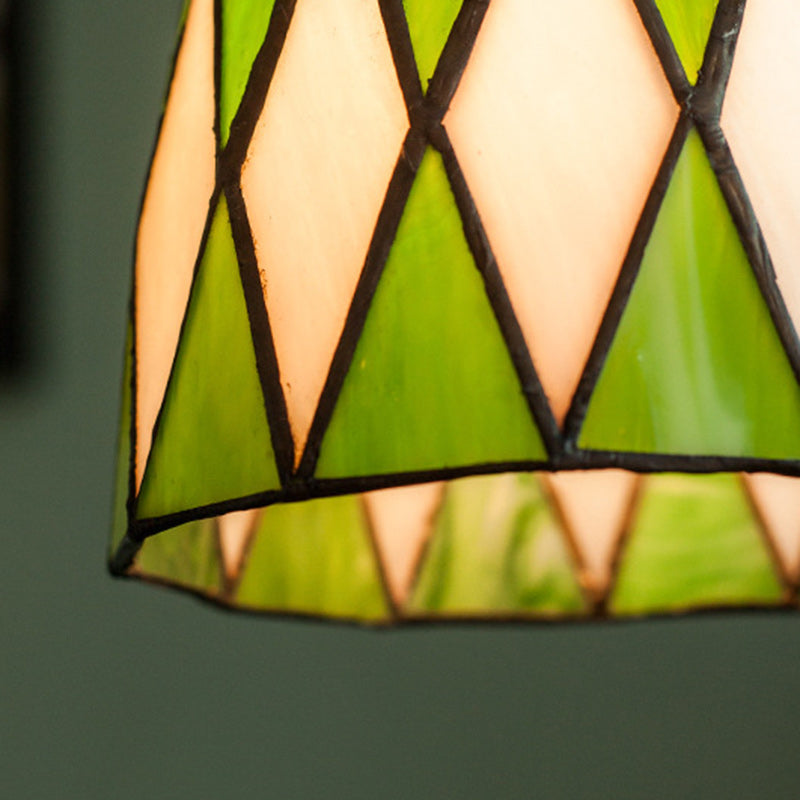 Lámpara colgante tradicional de latón, vidrio y madera con celosía redonda de 1 luz para dormitorio y sala de estar 
