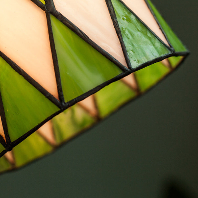 Lámpara colgante tradicional de latón, vidrio y madera con celosía redonda de 1 luz para dormitorio y sala de estar 