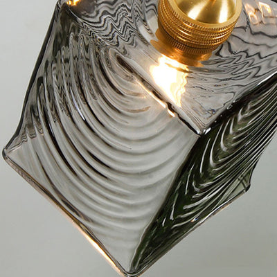Traditional Japanese Brass Glass Bullet Square Round 1-Light Pendant Light For Bedroom