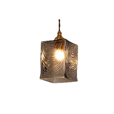 Traditional Japanese Brass Glass Bullet Square Round 1-Light Pendant Light For Bedroom