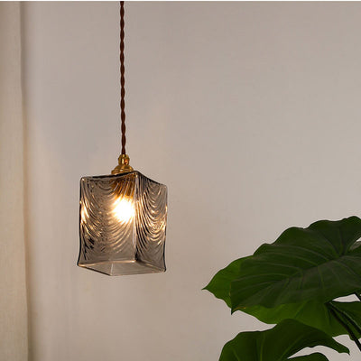 Traditional Japanese Brass Glass Bullet Square Round 1-Light Pendant Light For Bedroom
