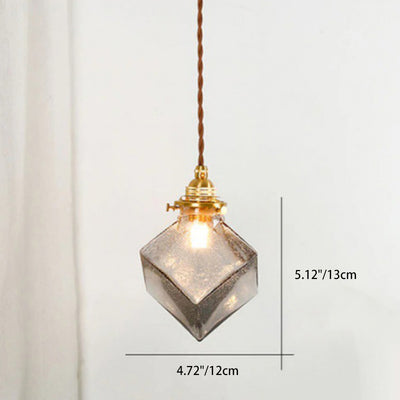 Traditional Japanese Brass Glass Bullet Square Round 1-Light Pendant Light For Bedroom