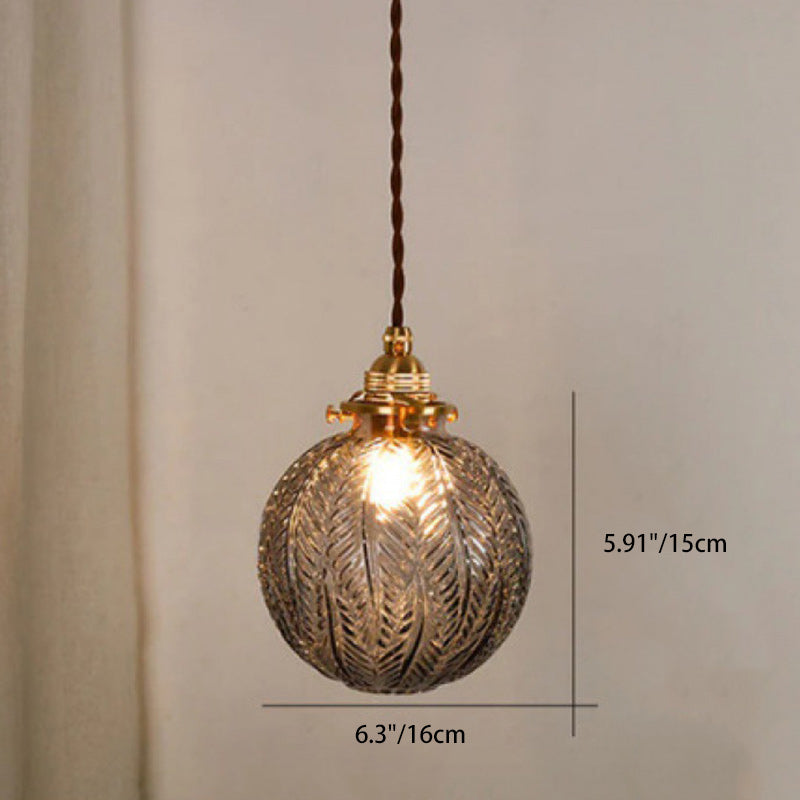 Traditional Japanese Brass Glass Bullet Square Round 1-Light Pendant Light For Bedroom