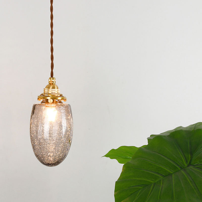 Traditional Japanese Brass Glass Bullet Square Round 1-Light Pendant Light For Bedroom