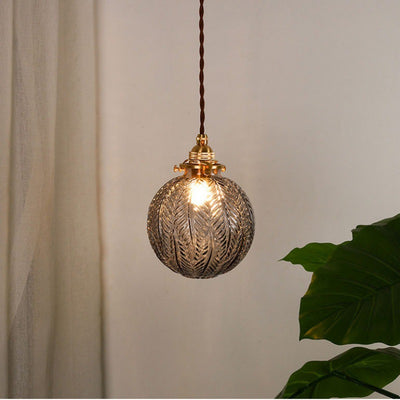 Traditional Japanese Brass Glass Bullet Square Round 1-Light Pendant Light For Bedroom