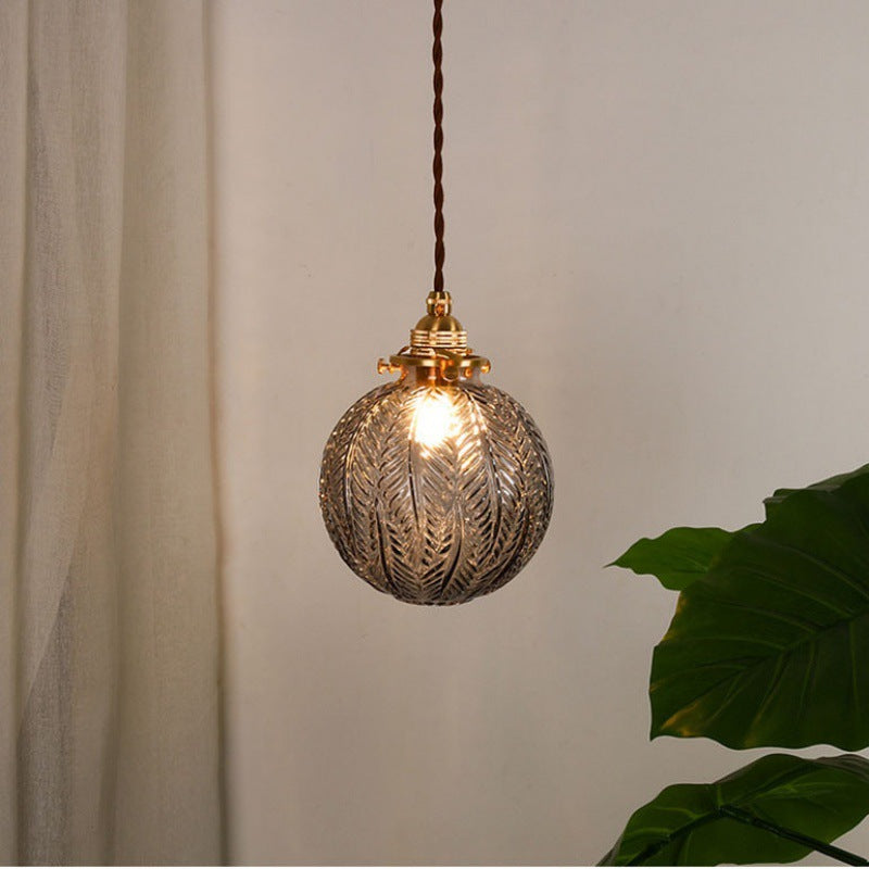 Traditional Japanese Brass Glass Bullet Square Round 1-Light Pendant Light For Bedroom
