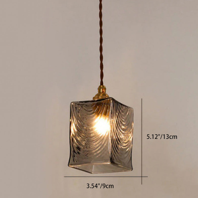 Traditional Japanese Brass Glass Bullet Square Round 1-Light Pendant Light For Bedroom