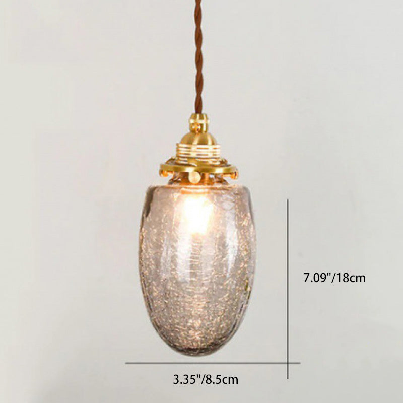 Traditional Japanese Brass Glass Bullet Square Round 1-Light Pendant Light For Bedroom