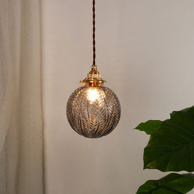 Traditional Japanese Brass Glass Bullet Square Round 1-Light Pendant Light For Bedroom