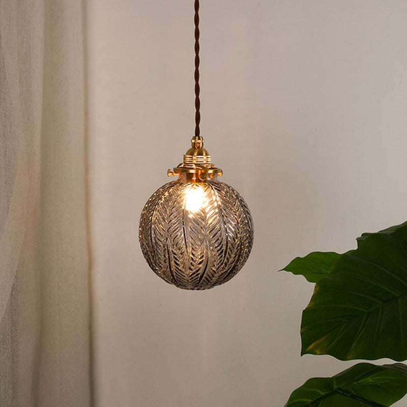 Traditional Japanese Brass Glass Bullet Square Round 1-Light Pendant Light For Bedroom