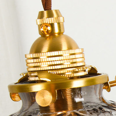 Traditional Japanese Brass Glass Bullet Square Round 1-Light Pendant Light For Bedroom