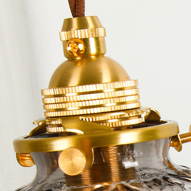 Traditional Japanese Brass Glass Bullet Square Round 1-Light Pendant Light For Bedroom