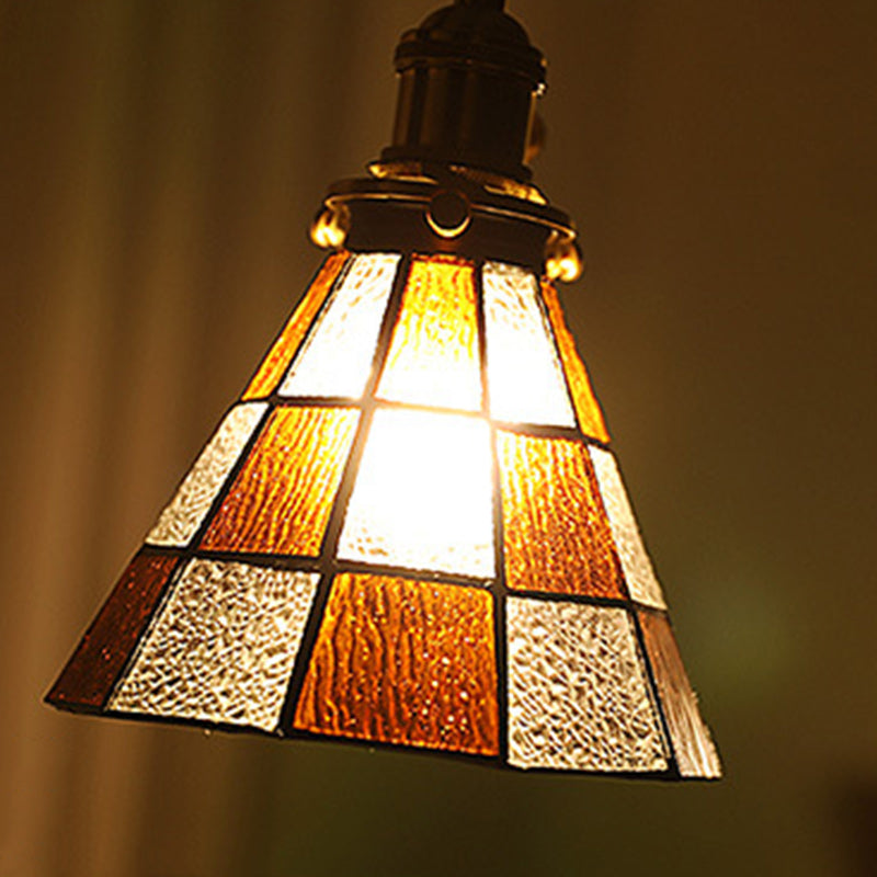 Traditionelle japanische Messing-Glas-Kegel-Quadrat 1-Licht-Halbeinbau-Deckenleuchte für Wohnzimmer 