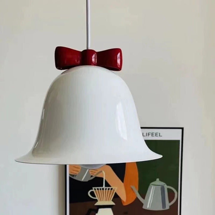 Modern Art Deco Iron Bowknot Bell-Shaped 1-Light Pendant Light For Bedroom