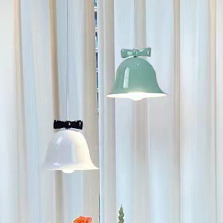 Modern Art Deco Iron Bowknot Bell-Shaped 1-Light Pendant Light For Bedroom